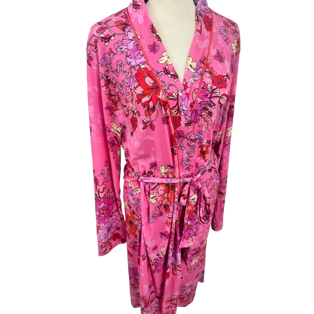 Johnny Was Pink Floral Satin Robe - Picture 15 of 16